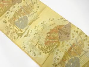 アンティーク　地紙に平安人物模様織出し袋帯（着用可）